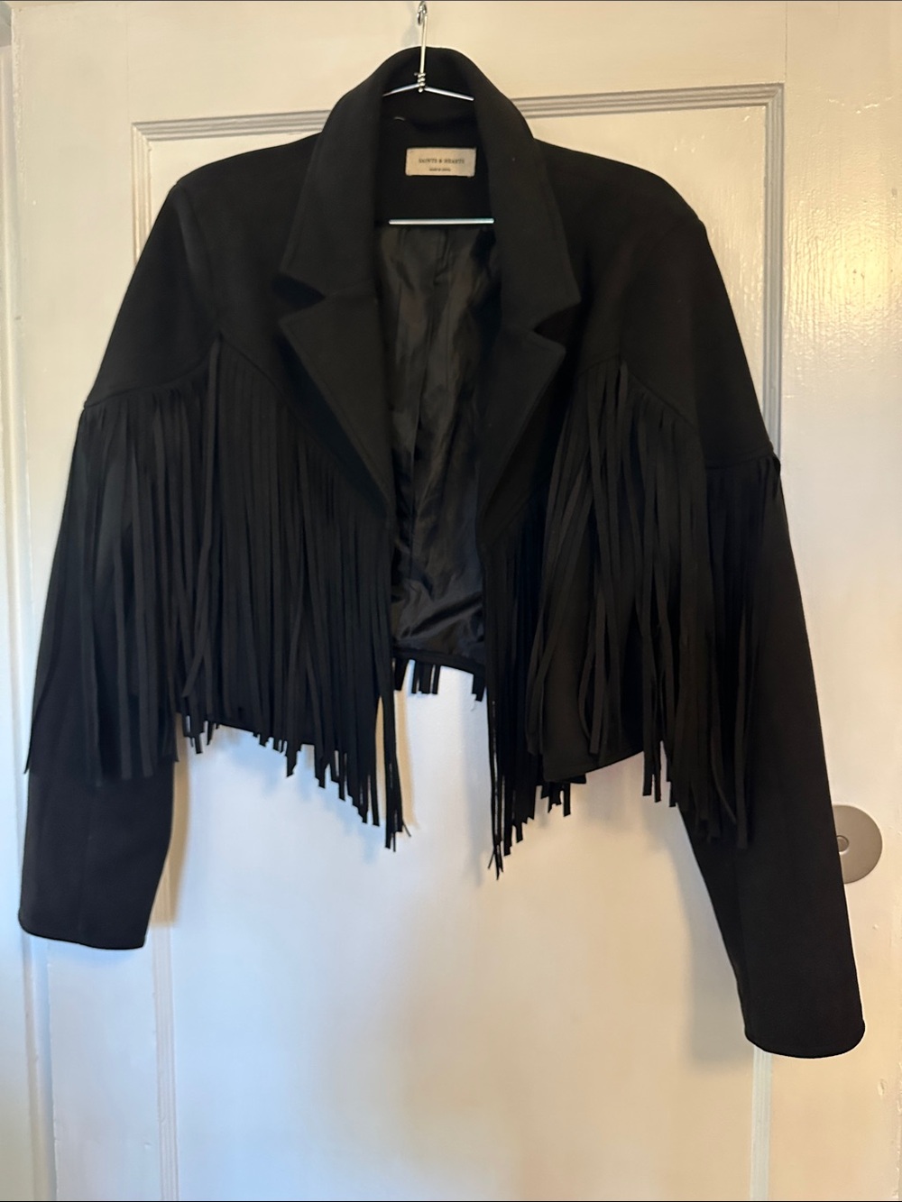Suede Fringe Cropped Jacket - Black